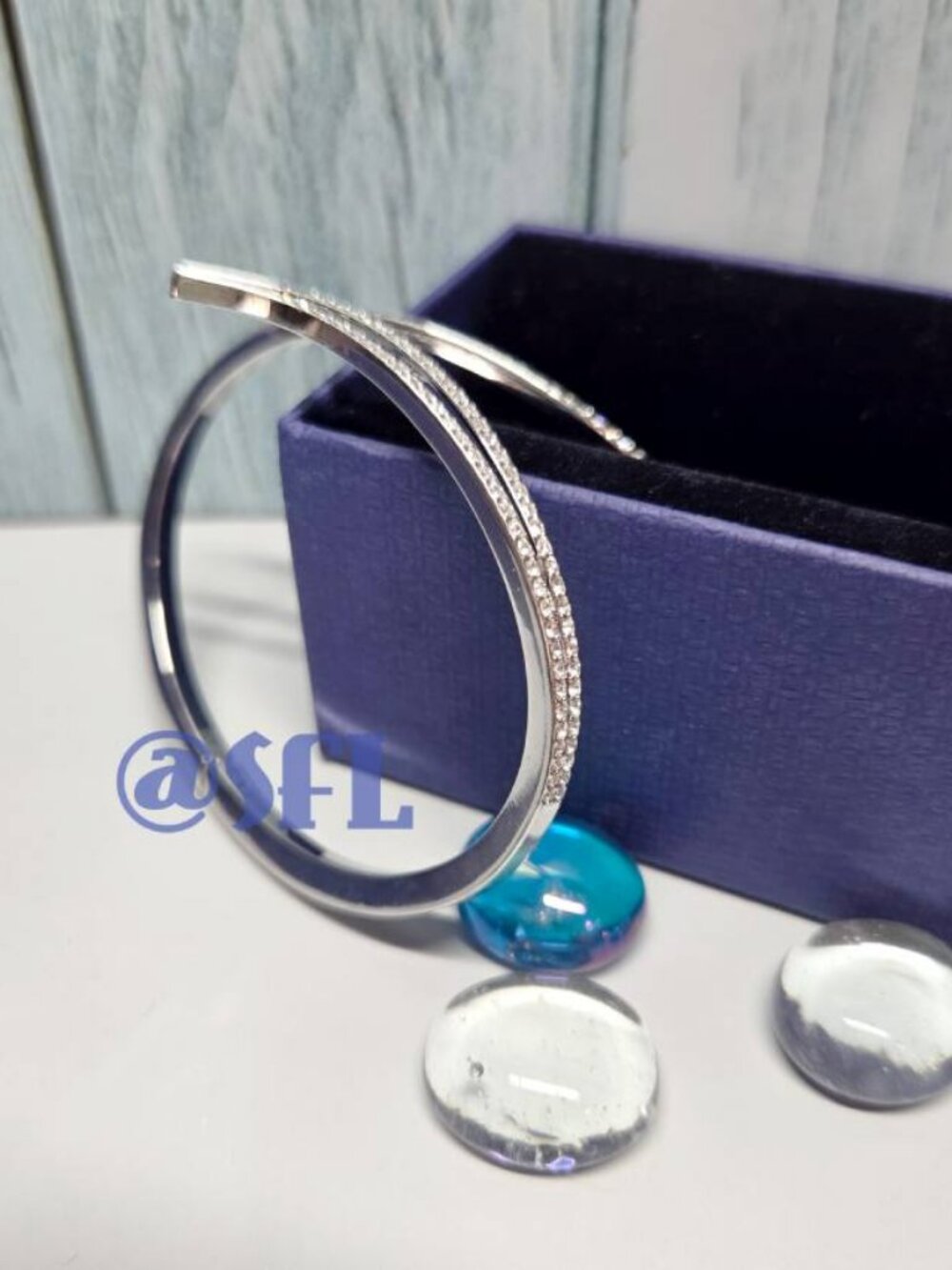 Authentic Swarovski Silver Wave Cuff Bangle Bracelet Clear Crystal NIB Rare